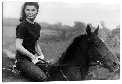 Jackie Kennedy Riding Horse in 1968  Canvas Art Print - Political & Historical Figure Art