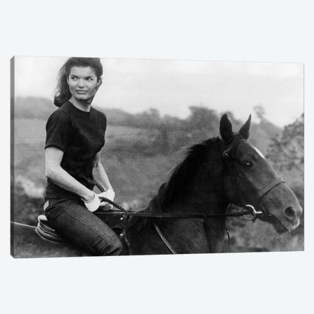 Jackie Kennedy Riding Horse in 1968  Canvas Print #BMN8574} by Rue Des Archives Art Print