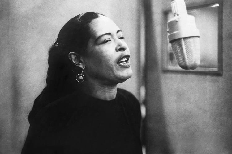 Jazz and blues Singer Billie Holiday  during recording session in 1957