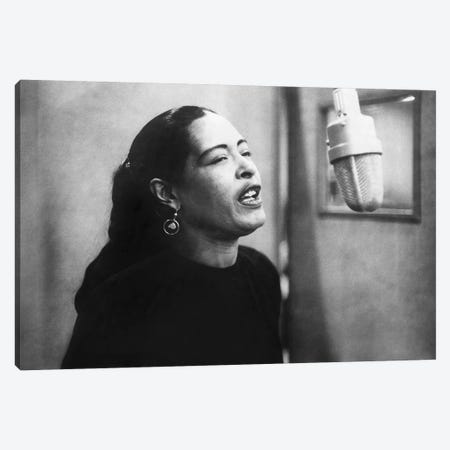 Jazz and blues Singer Billie Holiday  during recording session in 1957 Canvas Print #BMN8576} by Rue Des Archives Canvas Print