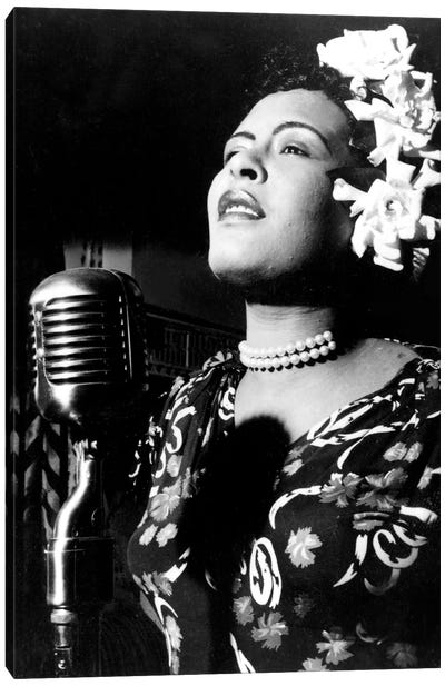 Jazz and blues Singer Billie Holiday in the 1940s  Canvas Art Print - Blues Music Art