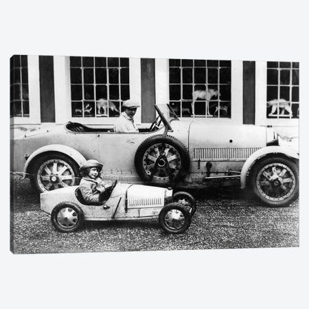Jean Bugatti  and Roland Bugatti  sons of EttoreBugatti in cars made by their father, c. 1928 Canvas Print #BMN8581} by Rue Des Archives Canvas Print