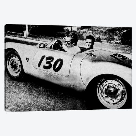 The American Actor James Dean driving his Porsche Spider 550A with Rolf Wutherlich , in 1955 Canvas Print #BMN8645} by Rue Des Archives Art Print
