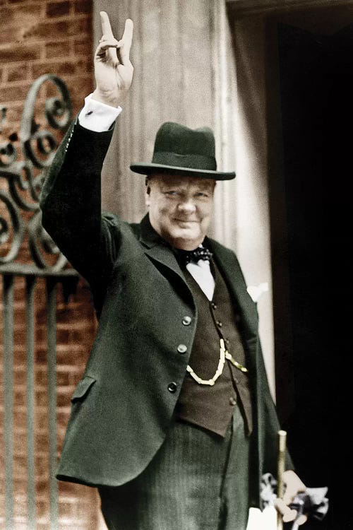 Winston Churchill Making the Victory Gesture In Front of 10 Downing Street, June 1943