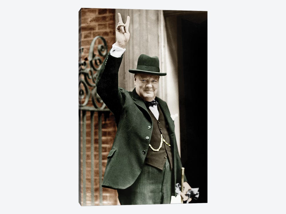 Winston Churchill Making the Victory Gesture In Front of 10 Downing Street, June 1943 by Rue Des Archives 1-piece Canvas Wall Art