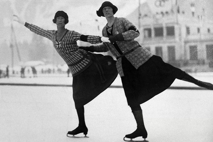 British Figure Skaters Ethel Muckelt & Kathleen Shaw, 1924 Winter Olympic Games. Chamonix, France