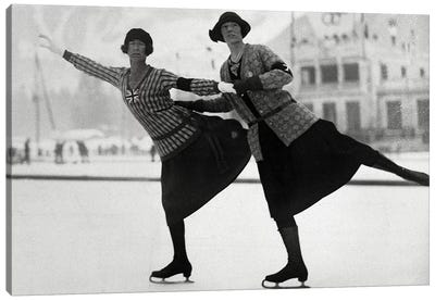 British Figure Skaters Ethel Muckelt & Kathleen Shaw, 1924 Winter Olympic Games. Chamonix, France Canvas Art Print - Olympics