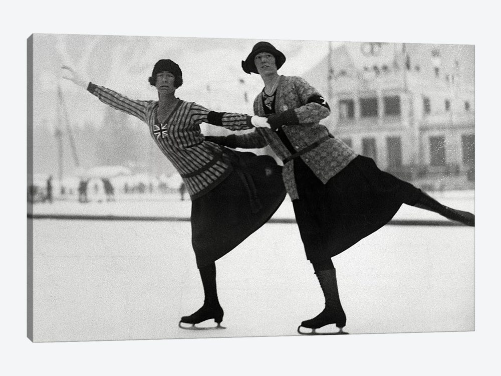 British Figure Skaters Ethel Muckelt & Kathleen Shaw, 1924 Winter Olympic Games. Chamonix, France by Rue Des Archives 1-piece Canvas Art Print