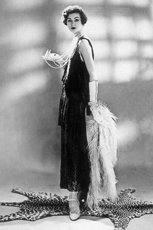 woman wearing Chanel dress, 1928