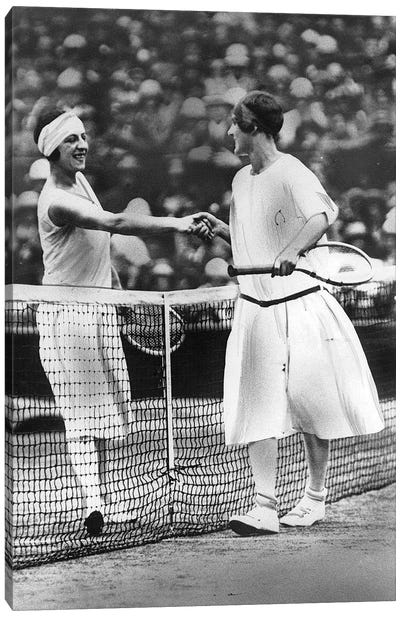 Women Finalists of Wimbledon Tennis Championship : Miss Fry and Suzanne Lenglen in 1925 Canvas Art Print - Tennis Art