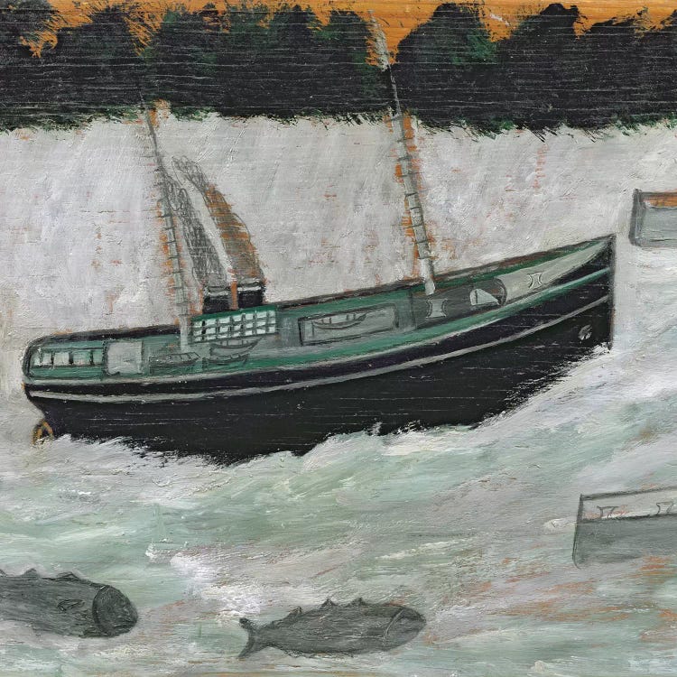 Lighthouse with Trawler and Fish  by Alfred Wallis wall art