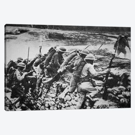 American infantry in WWI leaving their trench to advance against the Germans, 1918  Canvas Print #BMN8736} by American Photographer Canvas Art Print
