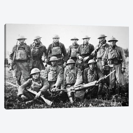 American patrol with German machine gun captured in the Saint-Mihiel Offensive on the Western Front, September 1918  Canvas Print #BMN8737} by American Photographer Canvas Print