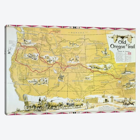 Map of the Old Oregon Trail  Canvas Print #BMN8758} by American School Canvas Wall Art