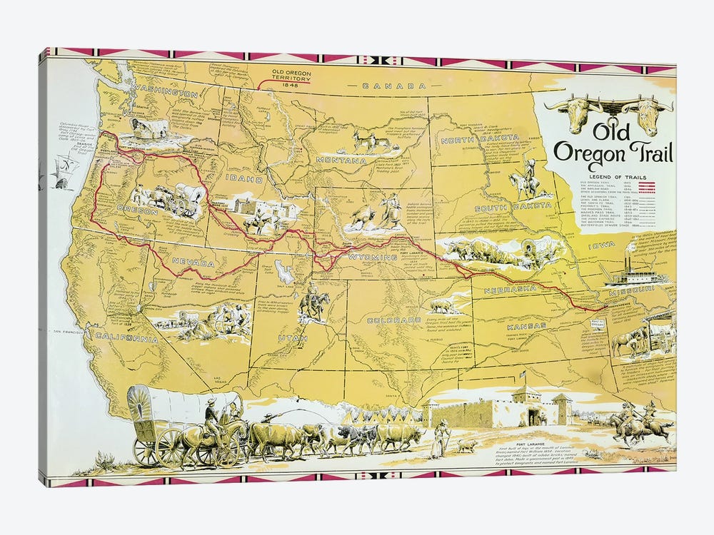Map of the Old Oregon Trail  by American School 1-piece Canvas Wall Art