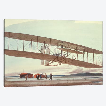 The Wright Brothers at Kitty Hawk, North Carolina, in 1903  Canvas Print #BMN8770} by American School Canvas Wall Art