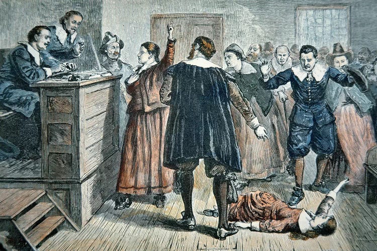 Witches of Salem - a girl bewitched at a trial in 1692  by American School wall art