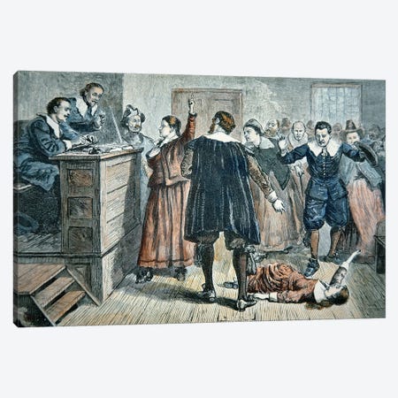 Witches of Salem - a girl bewitched at a trial in 1692  Canvas Print #BMN8772} by American School Canvas Wall Art