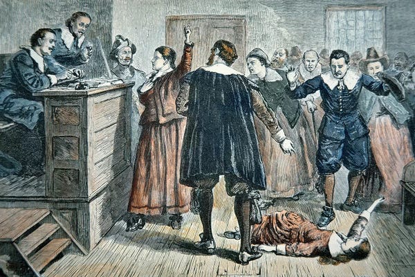 American School: Witches of Salem - a girl bewitched at a trial in 1692  by American School