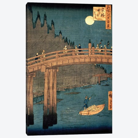 Kyoto bridge by moonlight, 1855,  Canvas Print #BMN8785} by Utagawa Hiroshige Canvas Artwork
