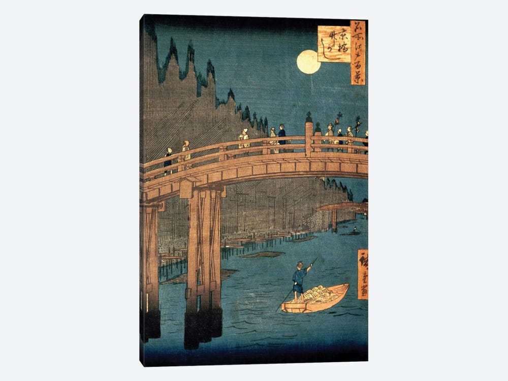 Kyoto bridge by moonlight, 1855,  by Utagawa Hiroshige 1-piece Canvas Artwork