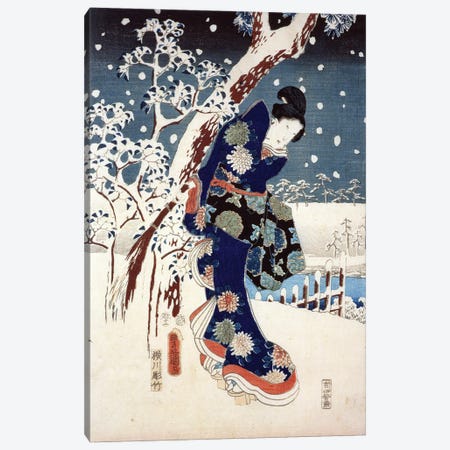 Snow Scene in the Garden of a Daimyo, part of Triptych  Canvas Print #BMN8789} by Utagawa Hiroshige Canvas Art Print