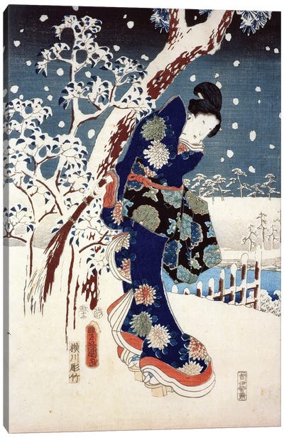 Snow Scene in the Garden of a Daimyo, part of Triptych  Canvas Art Print - Utagawa Hiroshige
