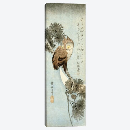 The Crescent Moon And Owl Perched On Pine Branches  Canvas Print #BMN8793} by Utagawa Hiroshige Canvas Artwork