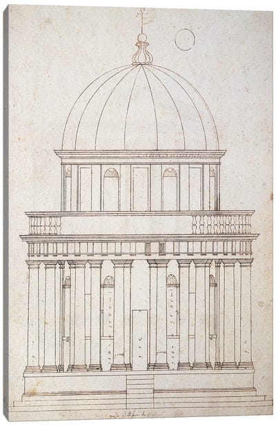 San Pietro in Montorio. The Tempietto built by Donato Bramante . Drawing by Andrea Palladio . Elevation. Italy. Canvas Art Print