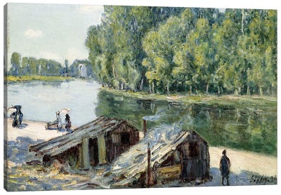 Huts along the Canal du Loing, effect of sunlight, 1896  Canvas Art Print - Alfred Sisley