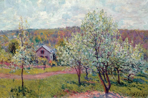 Villages & Towns: Spring in the Environs of Paris, Apple Blossom, 1879  by Alfred Sisley