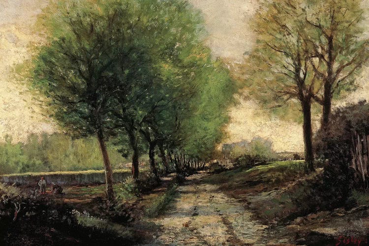 Tree-lined avenue in a small town, 1865-1867