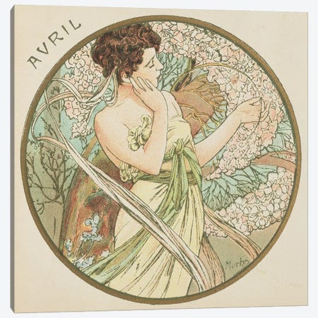April, 1899   Canvas Print #BMN8861} by Alphonse Mucha Canvas Wall Art