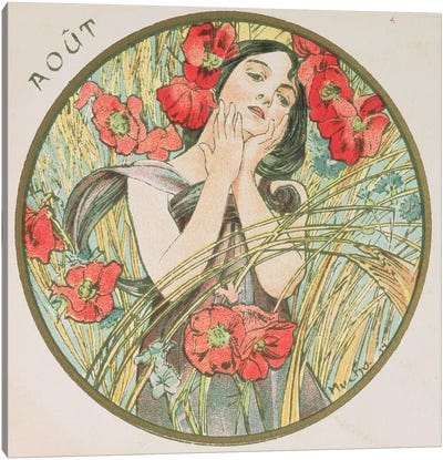 August, 1899   Canvas Art Print - Alphonse Mucha