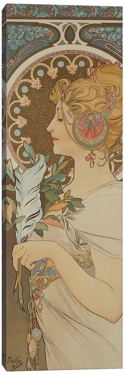 Feather, 1899  Canvas Art Print - Alphonse Mucha