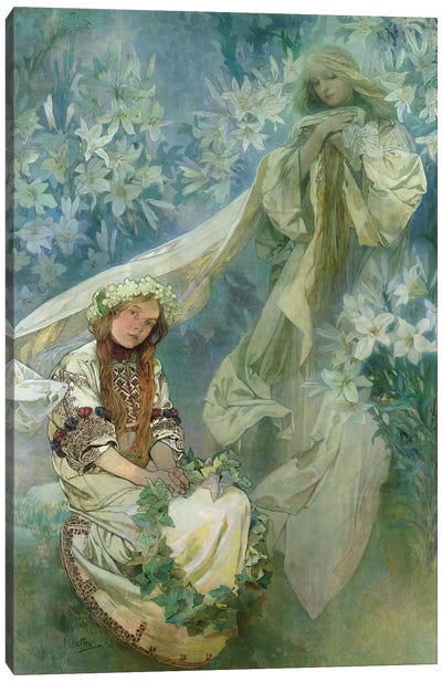 Madonna of the Lilies, 1905  Canvas Art Print - Alphonse Mucha