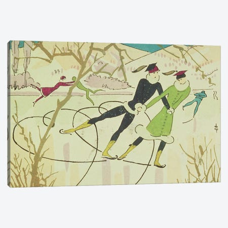 Figure Skating, Christmas card Canvas Print #BMN889} by Unknown Artist Canvas Artwork