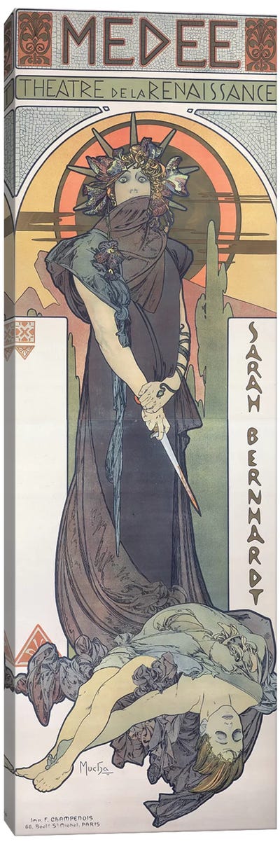 Sarah Bernhardt  as Medee at the Theatre de la Renaissance, 1898  Canvas Art Print - Alphonse Mucha