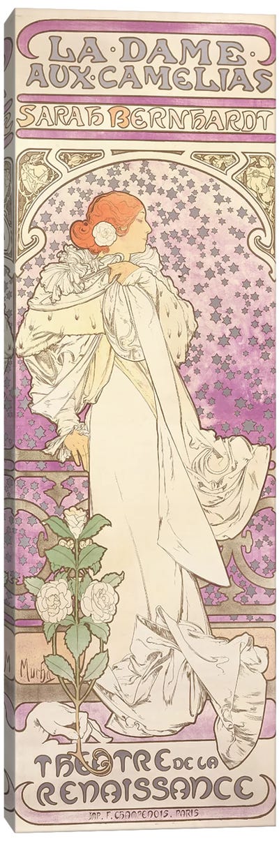 Sarah Bernhardt , La Dame aux Camelias, at the Theatre de la Renaissance, 1896  Canvas Art Print - Alphonse Mucha