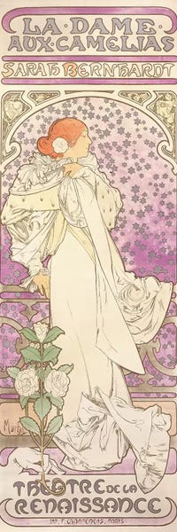 Art Nouveau: Sarah Bernhardt , La Dame aux Camelias, at the Theatre de la Renaissance, 1896  by Alphonse Mucha
