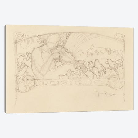 Study of a Woman Playing Violin,  Canvas Print #BMN8951} by Alphonse Mucha Canvas Wall Art
