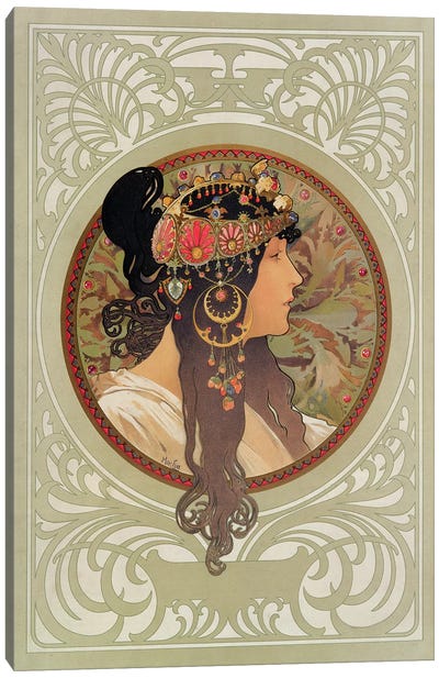 Tetes Byzantines: Brunette, 1897  Canvas Art Print - Alphonse Mucha