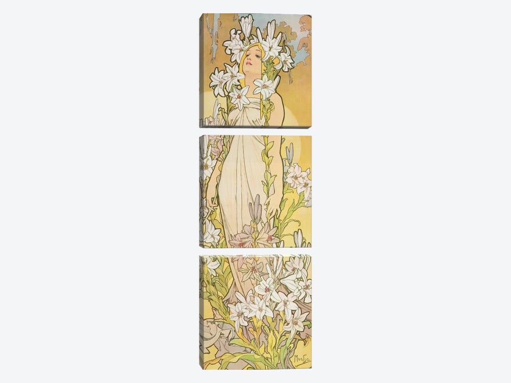 The Flowers: Lily, 1898  by Alphonse Mucha 3-piece Canvas Wall Art