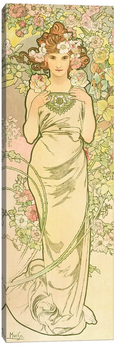 The Flowers: Rose, 1898  Canvas Art Print - Alphonse Mucha