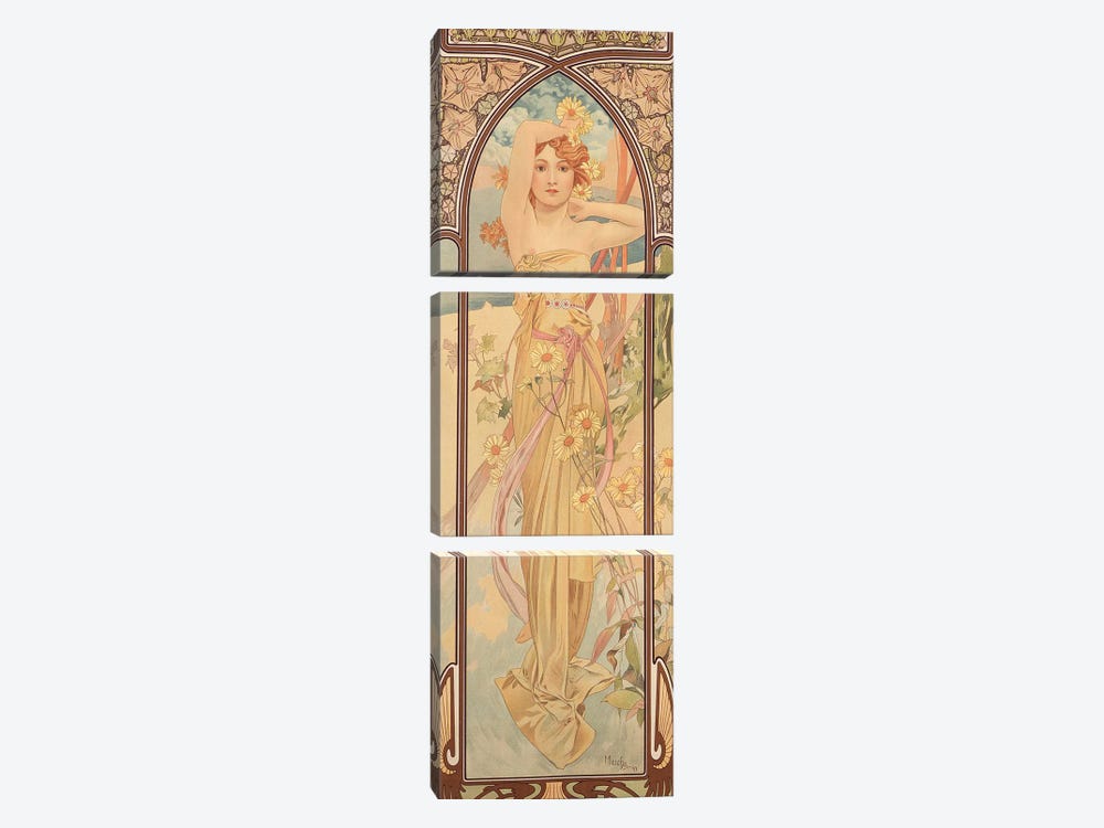 The Times of the Day: Brightness of Day, 1899  by Alphonse Mucha 3-piece Canvas Wall Art