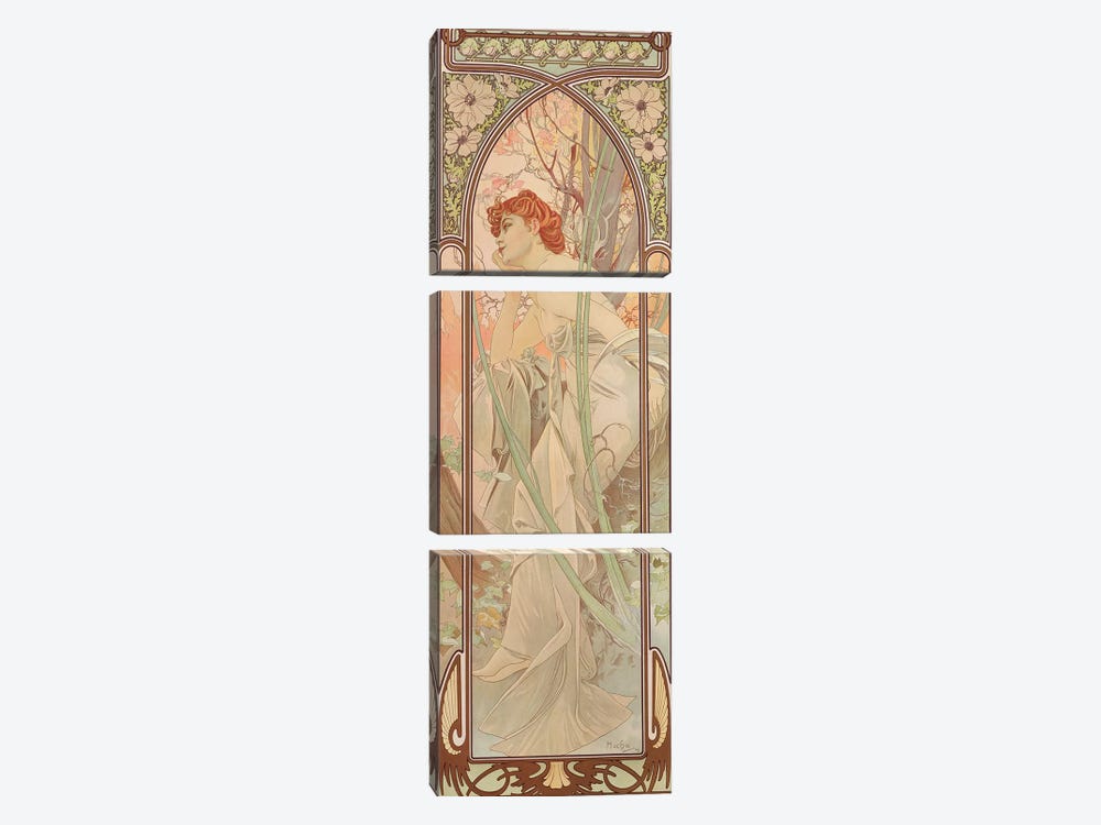 The Times of the Day: Evening Contemplation, 1899  by Alphonse Mucha 3-piece Canvas Wall Art