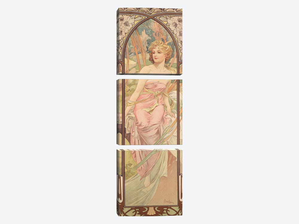 The Times of the Day: Morning Awakening, 1899  by Alphonse Mucha 3-piece Canvas Print