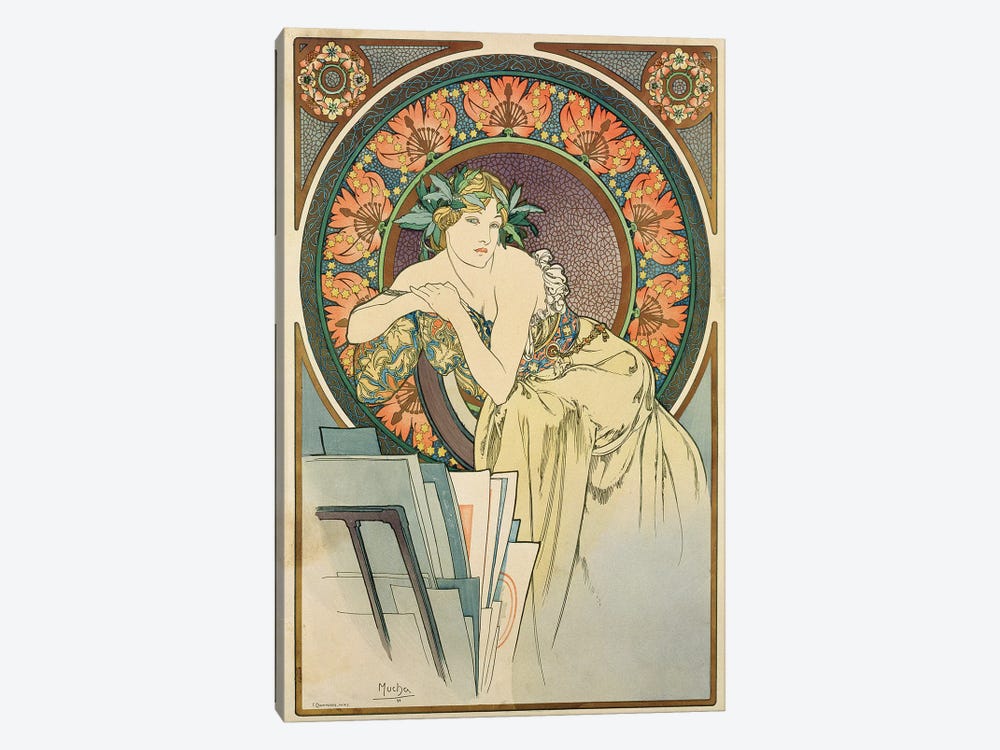 Woman with Poppies, 1898 Canvas Wall Art by Alphonse Mucha | iCanvas