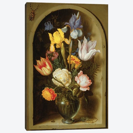 Still life with flowers and insects  Canvas Print #BMN8982} by Ambrosius the Elder Bosschaert Art Print
