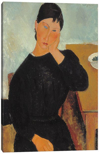 Elvira Resting at a Table, 1919  Canvas Art Print - Amedeo Modigliani